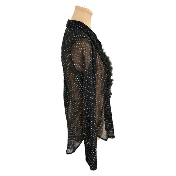 Free People Polka Dot Collared Fringe Long Sleeve Sheer Blouse Sz XS - Picture 6 of 12
